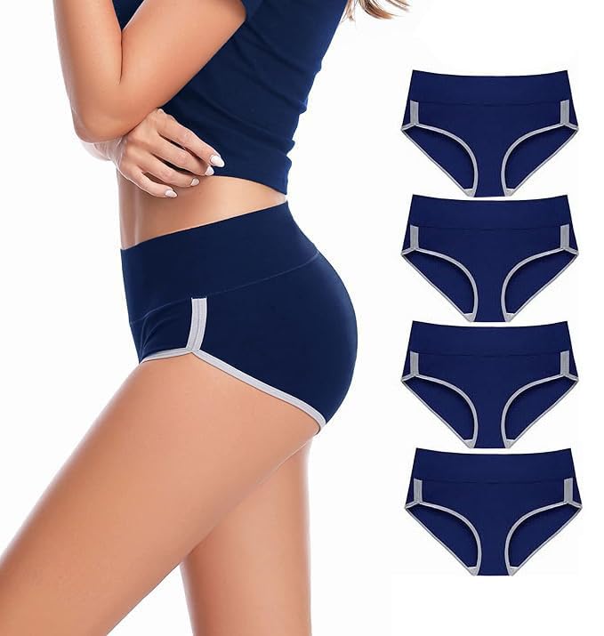 Image of DIVING DEEP Womens Breathable 100% Hipser Regular & Plus Size Underwear | Cotton Brief | High Waist Full Coverage Tummy Controller | High Rise Underpants Womens Panties - (Pack of 4)