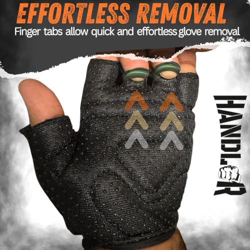 Image of Harcos Handler Lycra Weight Lifting Gym Gloves - Dotted Anti-Slip Cushion Grip Palm | Fingerless Gym Gloves for Men Workout Glove for Men & Women Crossfit, Bodybuilding, Pull-Up (Black, Large)