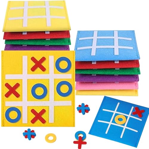FULHANY 12 Pcs Tic TAC Toe para Niños Juego Tres En Raya Fieltro Juego, Tres En Raya para Niños y Familiares Regalos De Fiesta Cumpleaños Juguetes Educativos(6 Colores)