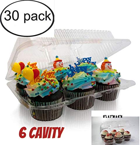 Pizety UNKNOWN Pack Of 30 Half Dozen Cupcake Containers 6 Compartment Clear Cupcake Muffin Containers 4 Inch High thumb #1