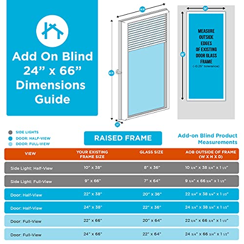 ODL Add On Blinds for Raised Frame Doors - Home Improvement - Easy to Install, Use and Maintain - Innovative Window Shades Behind The Tempered Safety Glass Panels (24" x 66")