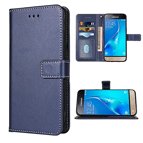 FDCWTSH Compatible with Samsung Galaxy J1 2016 Wallet Case Wrist Strap Lanyard Leather Flip Cover Card Holder Stand Cell Accessories Phone Cases for GlaxayJ120 Gaxaly J1 20 Women Men Blue