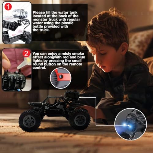 Image of Remote Control Rock Crawler Car for Kids | 4WD Off Road RC Car with Rechargeable Battery, High Speed Motor, Shock Absorber, Light | All Terrain Monster Truck Toy for Boys Girls