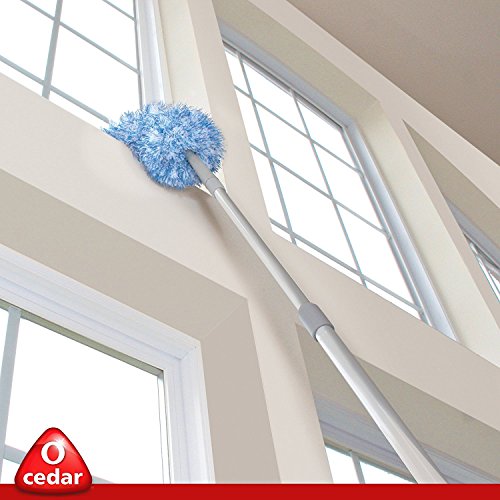 O-Cedar Dual-Action Microfiber Duster Set w/Telescopic Handle | Long, Adjustable Handle Extends 24-49" | Includes Microfiber & Chenille Duster Heads