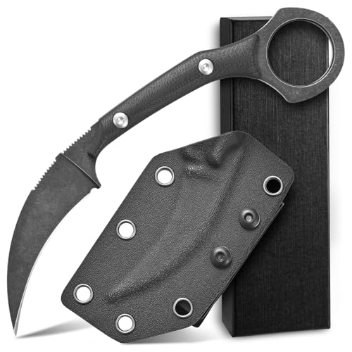 Ccanku C1151 Fixed Blade Knife D2 Steel Blade G10 Handle Claw Knife for Outdoor,EDC Tool, Camping, Hiking (Black)