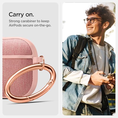 Spigen Urban Fit Designed for AirPods 4 Case (2024) Premium Fabric Cover with Carabiner Key Chain - Rose Gold by Spigen - Image 4