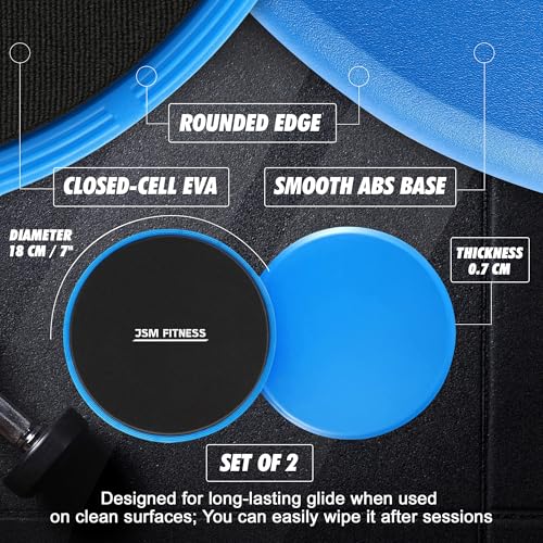 JSM FITNESS Gleitende Scheiben, Gleiter Pads für Übungen, Doppelseitige Slider Pads für Fitness-Übungen auf dem Boden, Glider Scheiben für Bauchtraining, Gliding Discs - 2 Stück