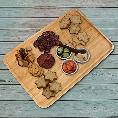 Image of HOKIPO Wooden Bamboo Serving Tray, Beige, Large - Set of 2 (AR1943L*2)