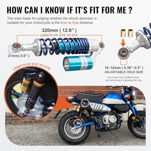 Image of GZYF 12.6 inch 320mm Motorcycle Rear Air Shock Absorbers Universal for HONDA for Suzuki for Kawasaki for Yamaha ATV Go Kart Quad Dirt Sport Bikes Blue & Silver