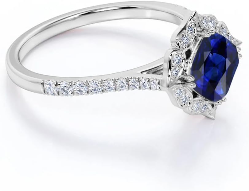 1.5 Carat Flower Shaped Halo Engagement Rings for Women 925 Sterling Silver 10K 14K 18K Gold Cushion Cut Gemstone Ring for Her