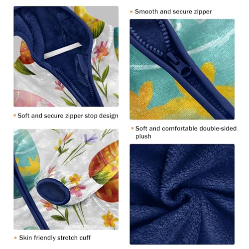 Floral Easter Eggs Pattern Toddler Fleece Jacket Girl Boys Hooded Fleece Jacket Coat Warm Outwear Zip-up 3-10T3