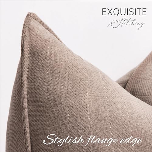 ZWJD Khaki Pillow Covers 16x16 Set of 2 Chenille Throw Pillow Covers with Elegant Design Soft and Luxurious Decorative Throw Pillows for Couch, Bed, and Home Decor