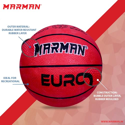 Image of Marman Europlus Baskteball Size -3 |Premium Soft Rubber |Basketball for Kids Ages 4-8 Years - Specially Designed for Learning and Training