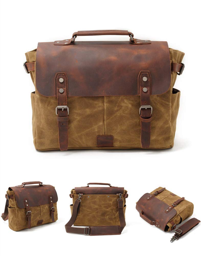 Messenger Tasche für männer und Frauen, Vintage - leinwand echtes Leder 15 "MacBook pro / 14" Laptop - Tasche umhängetasche für unternehmen Arbeiten Schule College Alltag