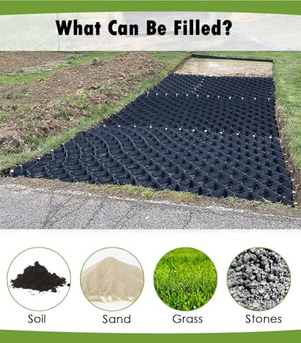 WLCGYD Kiesgitter Geogitter Für Den Außenbereich, Faltbares Kiesgitter-Pflasternetz Für Befüllen Von Steinen/Sand/Erde/Schlamm, 5 cm Dicke Bodenpflastersteine(3x10ft/1x3m)
