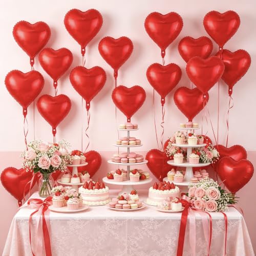 Image of 50 Pcs Red Heart Balloons,5 Inch and 10 Inch Heart Foil Balloons Love Balloon Valentine Balloon for Birthday Party Wedding Engagement Party Baby Shower Valentine Day Decorations