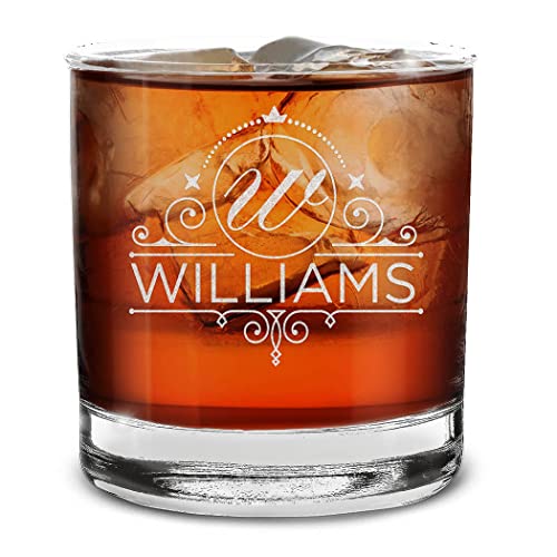 Personalized Monogram Engraved Whiskey Glass 11 oz. Custom Drinking Gift with Initial and Name for Him Custom Cocktail, Scotch, Rocks, Brandy Glasses | 12 Options