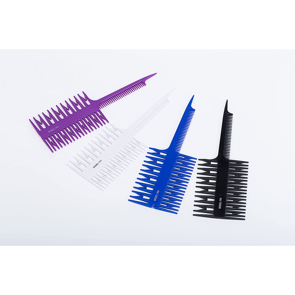 Hair Highlight Comb,4 Colors Hair Dyeing Comb Hair Highlight Sectioning Comb Hair Tint Coloring Dye Styling Tools (Blue)