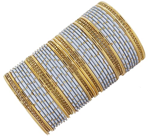 NMII Non-Precious Metal Base Metal with Zircon Gemstone Studded worked Spread with Glitter Glossy Finished Bangle Set For Women and Girls, (Grey_2.2 Inches), Pack Of 44 Bangle Set Deal