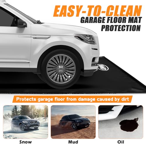 Garage Floor Mat Easy to Clean 7'9"x18' Heavy-Duty PVCContainment Mat with Waterproof Containment Protection for Cars SUVs Trucks Parking Garages Non-Slip Durable Containment Mat Multiple