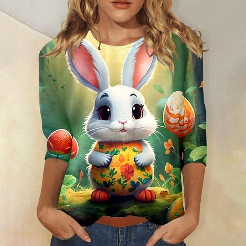 Women Casual Round Neck Three Quarter Sleeve Retro Ethnic Style Printed T Shirt Casual Top Women's Loose Top (XXL)