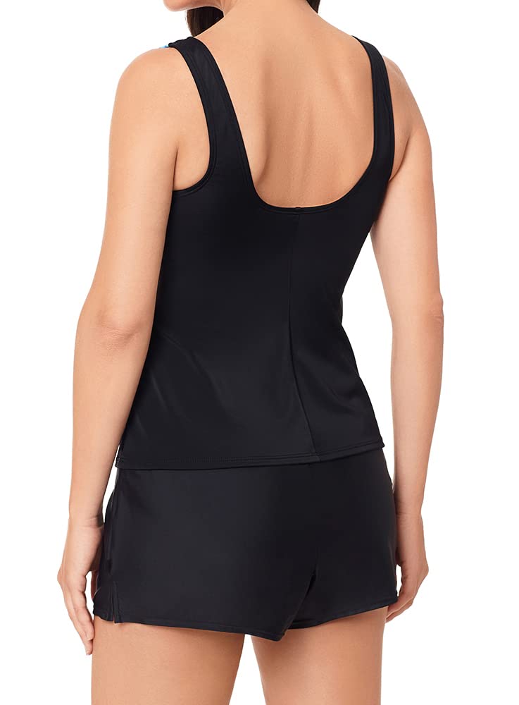 Reebok Damskie stroje kąpielowe sport moda kosmiczna fala okrągły dekolt tankini strój kąpielowy top, Niebieska oprawa świetlna, 38