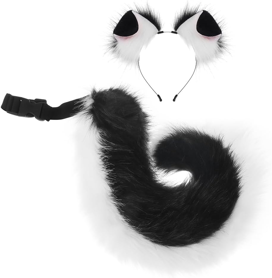 Fox Ears and Tail Set, Furry Animal Cosplay Accessories, Plush Headband & Adjustable Tail Anime Costume Parties