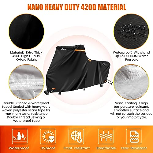 Image of Motorcycle Cover Heavy Duty, 420D Motorcycle Cover Waterproof Outdoor with Nano Coating, 5 Reflective Strips and Air Vents, Dirtbike Cover (Black 3XL)