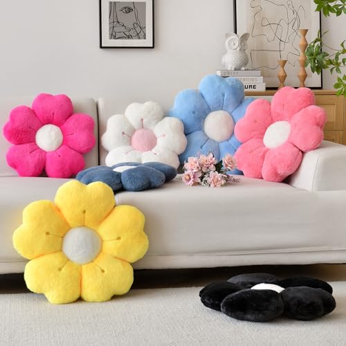 Flower Shaped Pillow, Cute Decorative Throw Pillows with Soft Rabbit Fur for Couch Bed Chair Floor, Christmas Pillow Seating Cushions with Room Décor for Bedroom Living Room(19.6 Inches, Black) — view 2