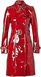 PVC Vinyl Womens Trench Coat Women Red Belted Waist Coats Women’s Latex Jackets (US, Alpha, Medium, Regular, Long, Red)