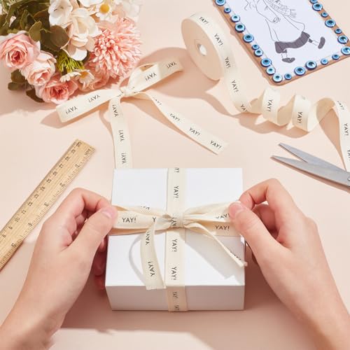 Cinta de algodón en espiga de 9.84 yardas con impresión de palabras decorativas 4