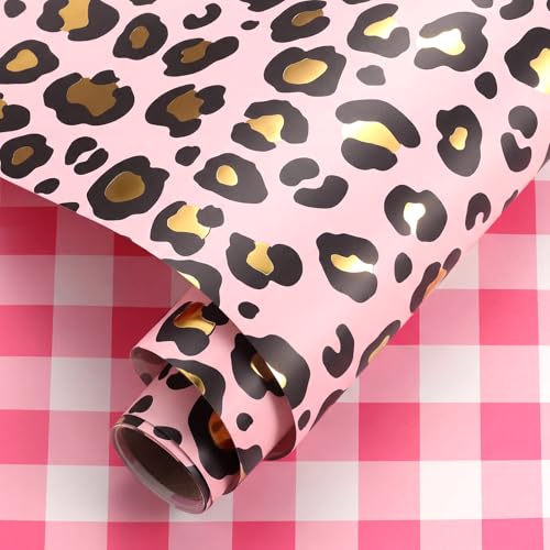 AmazingSpark Black and Pink Leopard Gift Wrapping Paper Roll Gold Foil Leopard Gift Wrap 17 x 118 Inch Pink Cheetah Print Wrapping Paper for Wedding Girl Woman Birthday Graduation Mother Day Supplies
