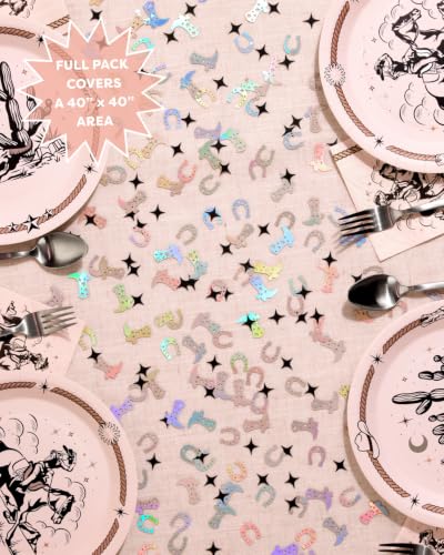 Image of xo, Fetti Black + Iridescent Western Confetti - 200 pc | Rodeo Bachelorette Tablescape, Ranch Birthday Party Decoration, Cowgirl Table Decor, Cowboy Kids Party Supplies (Pack of 3)