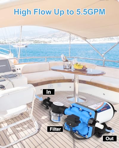 Image of RV Diaphragm Pump 5.5GPM 70PSI 12V Quiet Self Priming Fresh Water Pump for Boat, RV Marine, Yacht, Caravan, with Pressure Switch
