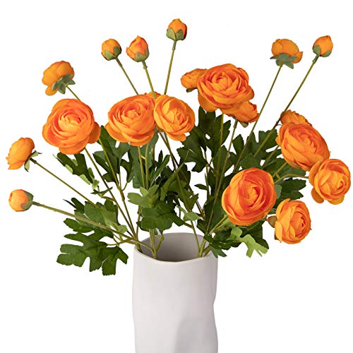 GLSATEMAN 5 Stems Artificial Silk Ranunculus Flowers Orange 23 Tall UV Resistant Bendable Stems for Wedding Centerpieces Home DecoOrange