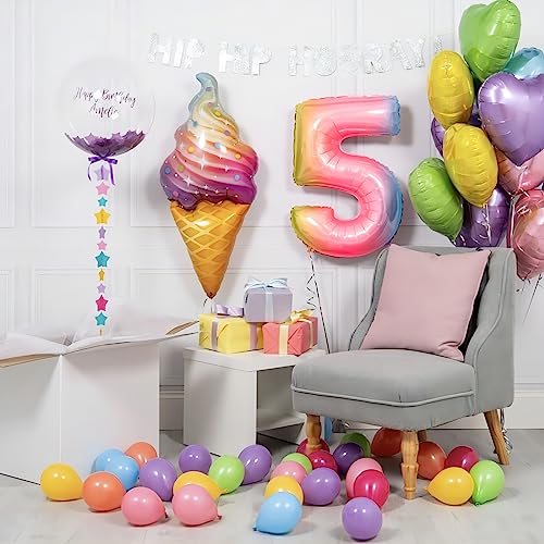 Image of 40 Inch Giant Rainbow Number 5 Balloons, Birthday Balloons, Helium Mylar Foil Big Number Balloons for Birthday Party Decorations, Kids' Birthday Anniversary Party Baby Shower Unicorn Parties