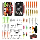 75PCS Angelköder Set mit Gummifischen, Jigköpfen, Spinnern & Zubehör – Gummiköder für Forelle, Hecht, Barsch, Zander – Raubfisch Köderbox mit Tacklebox für Süß- & Salzwasser