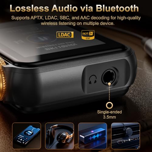 Image of HIFI WALKER H2 Mini MP3 Player with APTX Bluetooth, Hi-Res Audio, Lossless DSD /FLAC, Touch Screen & Wearable Clip, Portable Music Player for Running & Travel, 64GB Memory, Supports up to 512GB