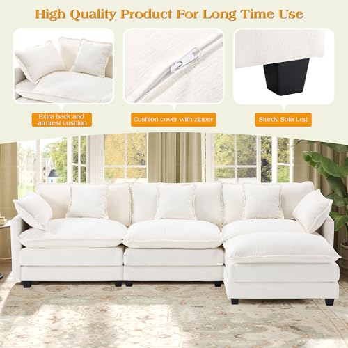 Image of 113.4 inch Modular Sectional Sofa,L Shaped Couch for Living Room,Modern Deep Seat Sofa 3 Seater Chenille Fabric Comfy Cloud Couches with Throw Pillows & Movable Ottoman
