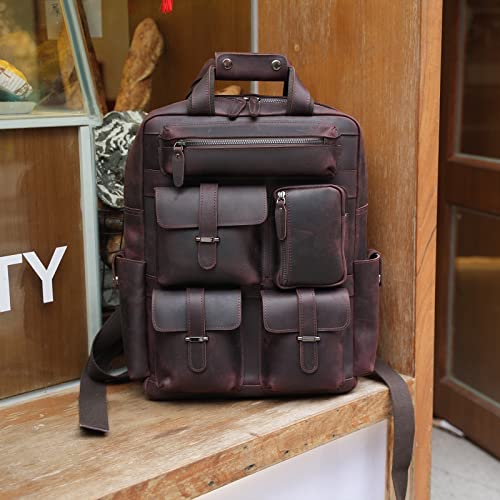 Ficha técnica Polare Mochila de piel auténtica para hombre hecha a mano vintage para laptop bolsa de viaje grande marrón oscuro L - Fernando Cortés
