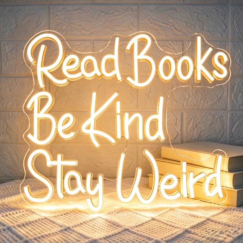 Image of Read Books Be Kind Neon Sign for Wall Decor Light Up Sign Positive Led Signs for Class Room Party Home Wall Decor USB Powered