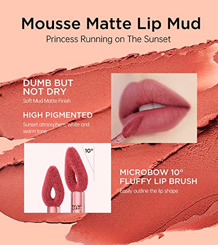 Colorkey Velvety Mousse Fluffy Lip Mud (P102 Peachy Pinky), Matte Lipstick Long Lasting Smooth Velvet Lip Stains Lip Tint Beauty Lips Makeup | Mud Texture, Sunset Warm Colors #TOP3