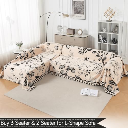 Image of HOKIPO Luxury Plush Sofa Cover Throw for 2 Seater Sofa | Soft Sofa Throw for Complete Sofa Protection, 'Noirea Series' Butterfly Garden (180x250 cm) (AR-6652-D7)