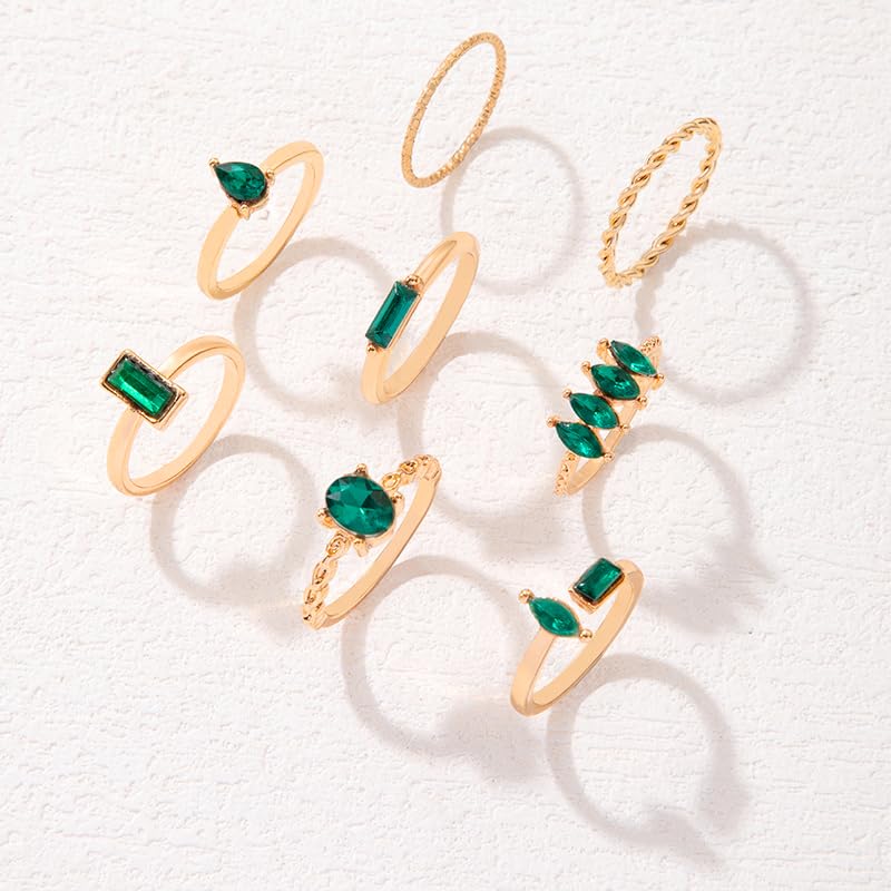 Boho Cubic Zirconia Stackable Rings for Women Dainty Crystal Knuckle Ring Set 8Pcs Vintage Gold Silver Statement Wedding Engagement Rings Pack2