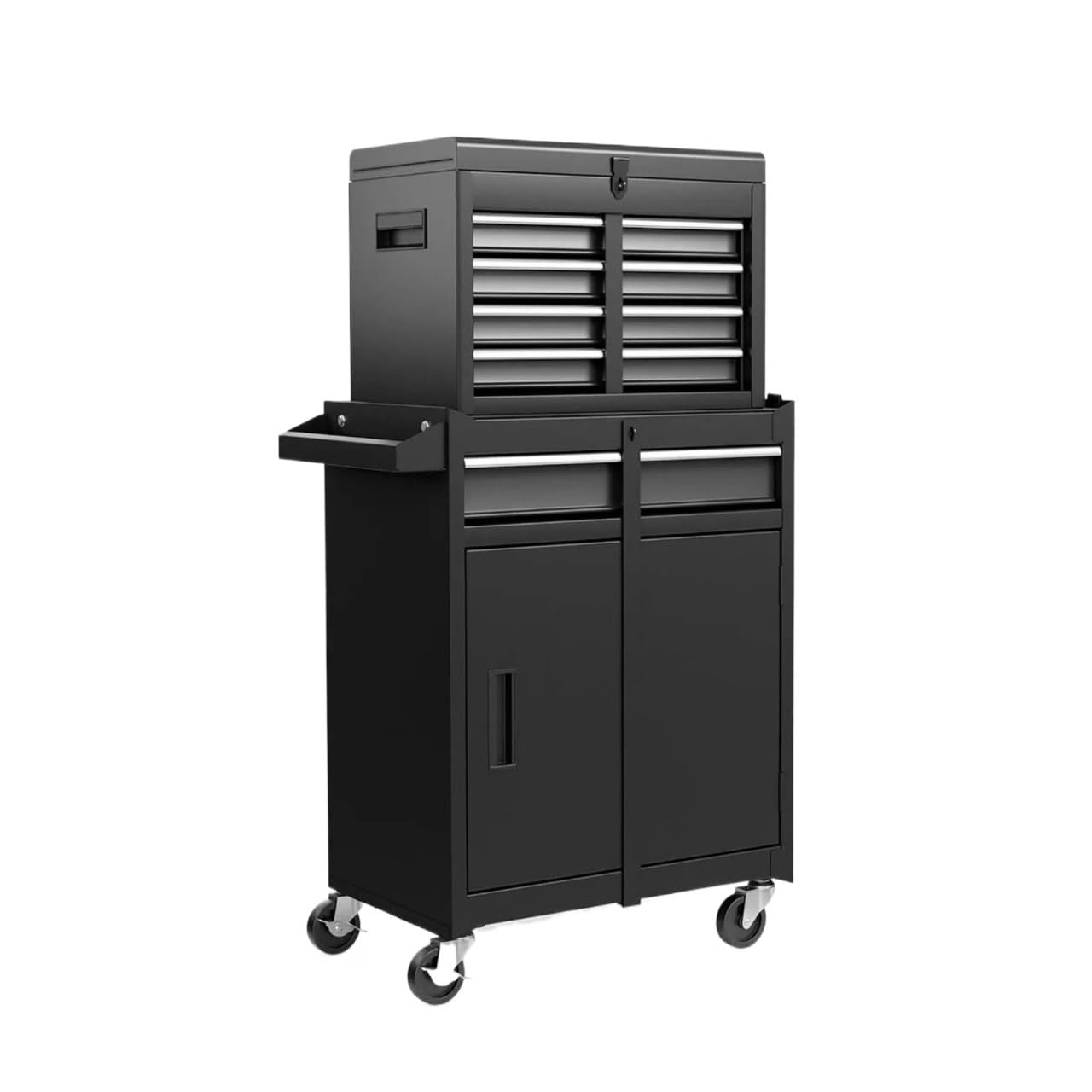 Rolling Garage Workshop Tool Organizer with Detachable 5 Drawer Chest, Liners and Wheels - Box for, Warehouse & Repair Shop Storage and Toolbox(Black)