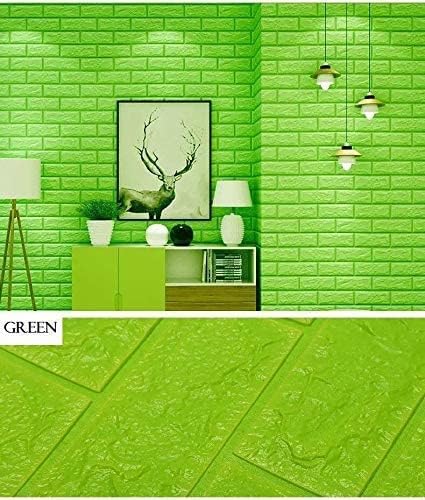Image of Brick Wallpaper - Self Adhesive PE Foam Brick Design 3D Wall Stickers /DIY Wallpaper for Home Hotel Living Room Bedroom & Cafe (70 x 77cm, Appx. 5.8Sq Feet) (Light Green)-Pack of 1