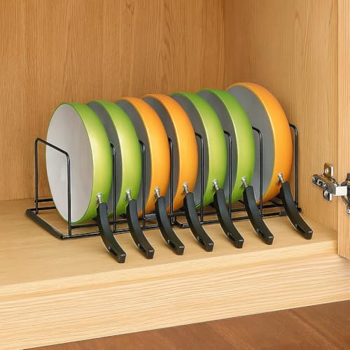 Image of Craft Expertise 6-Slot Pan & Pot Rack Organizer with Lid Holder - Adjustable Countertop Cookware & Plate Stand, Space-Saving Iron Kitchen Cabinet Organizer, Black (17 inch x 7 inch x 6 inch)