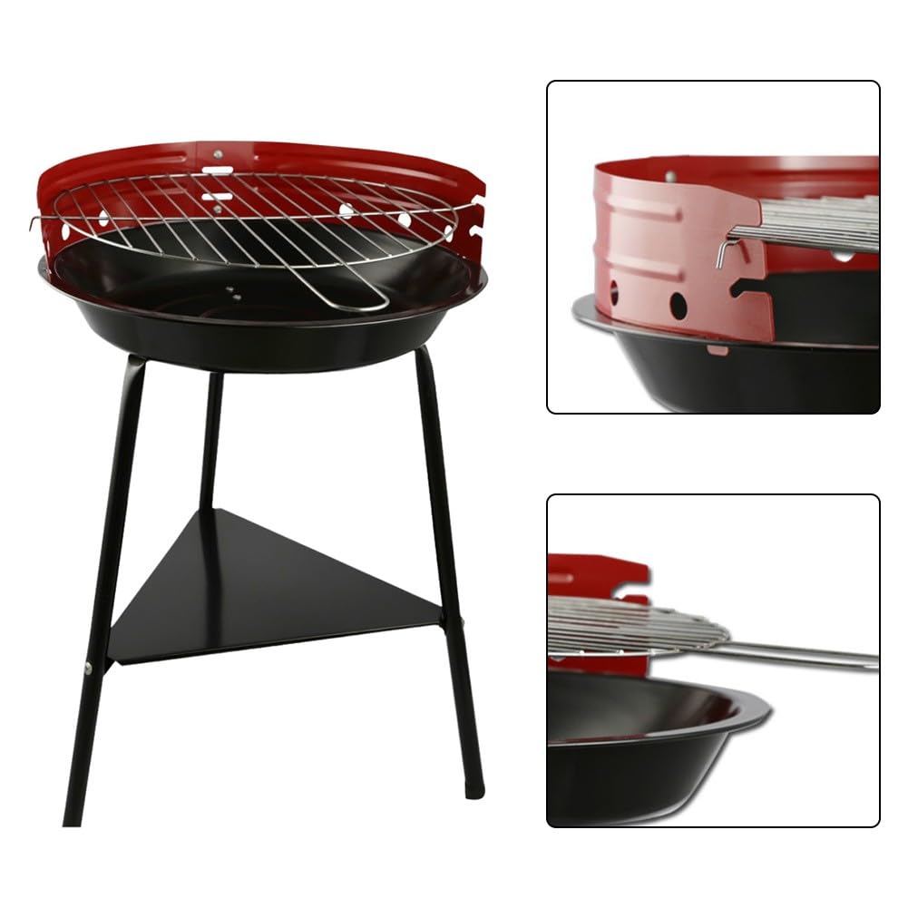 Grill na węgiel drzewny 35 cm, okrągły, przenośny grill z osłoną chroniącą przed wiatrem i emaliowaną misą ogniskową, pojemność 1,25 kg, na kemping, wędkowanie i gotowanie na świeżym powietrzu