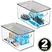 mDesign Deep Plastic Bathroom Storage Bin Box, Lid/Built-in Handles, Organization for Makeup, Hair Styling Tools, Toiletry Accessories in Cabinet, Shelves, Ligne Collection, 2 Pack, Clear/Smoke Gray