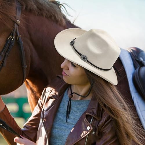 Image of LIDHAY Cowboy Hat for Women and Men Felt Wide Brim Suede Cowboy Cowgirl Hats Felt Cattleman Western Hats